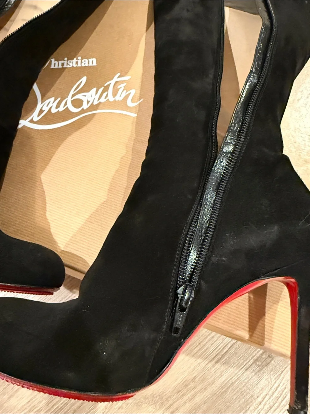 Christian Louboutin Black Suede Over-the-Knee Stiletto Boots with Red Soles
